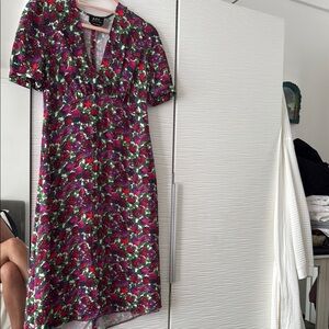 A.P.C. Vibrant Floral Midi Dress - Red, Pink, and Green